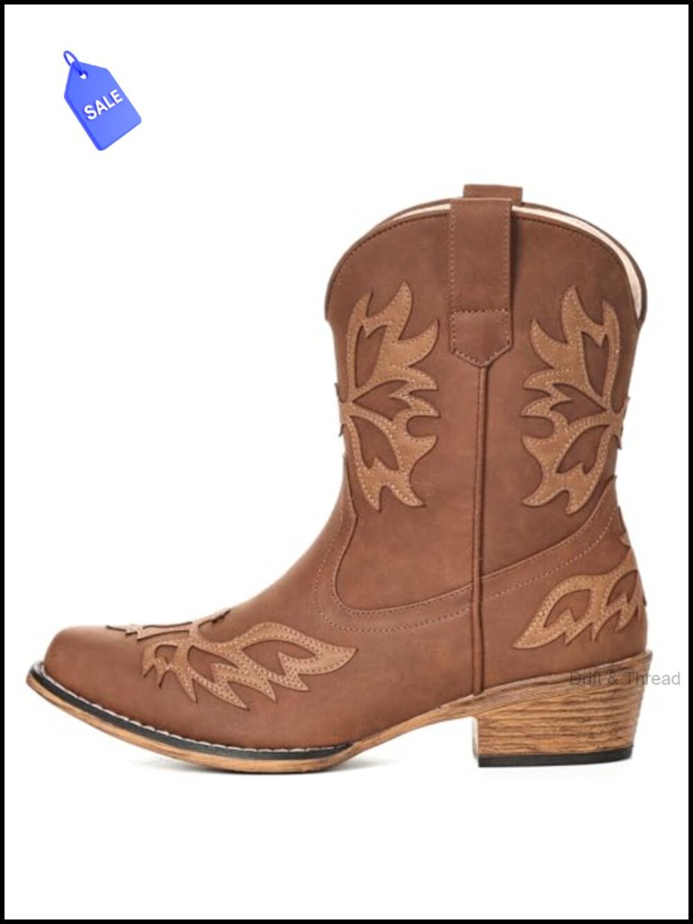 Faux Leather Embroidered Ankle Cowgirl Boots